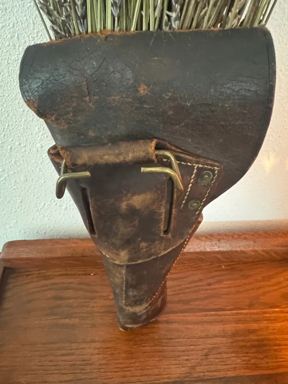 Antique Rustic Brown Leather Holster with Dried Lavender - Ranch Home Accent